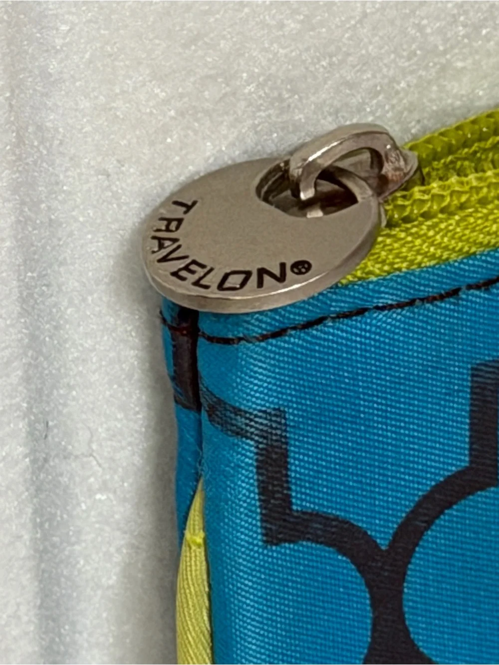 Travelon Teal Geometric ID Pouch with Lime Trim and RFID Blocking